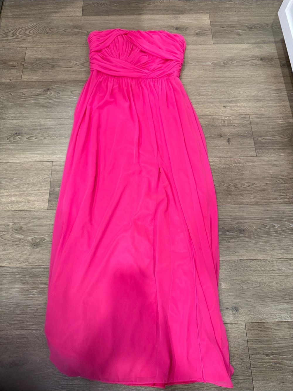 Dessy Collection Strapless Hot Pink Chiffon Gown